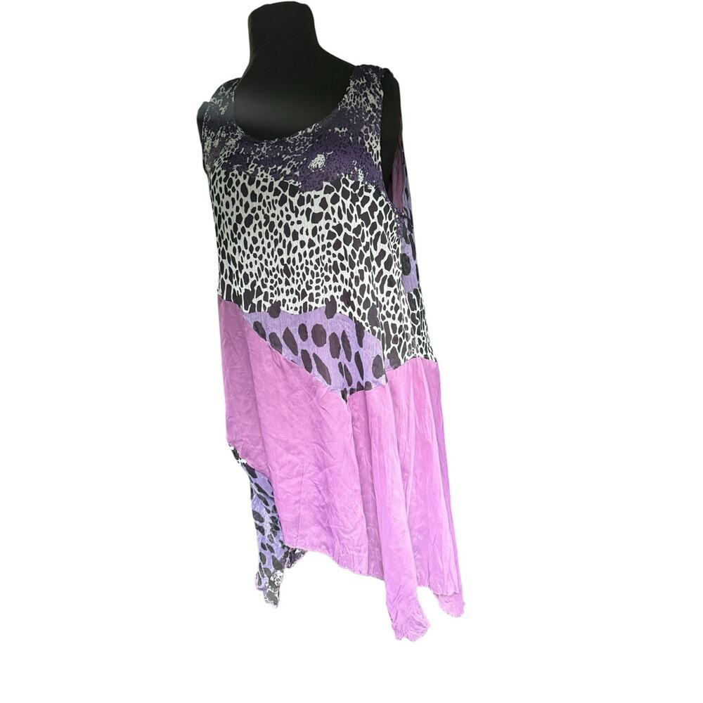 Y2K Pretty Angel Patchwork Leopard Asymmetric Handkerchief Hem Dress Size S - Picture 3 of 7